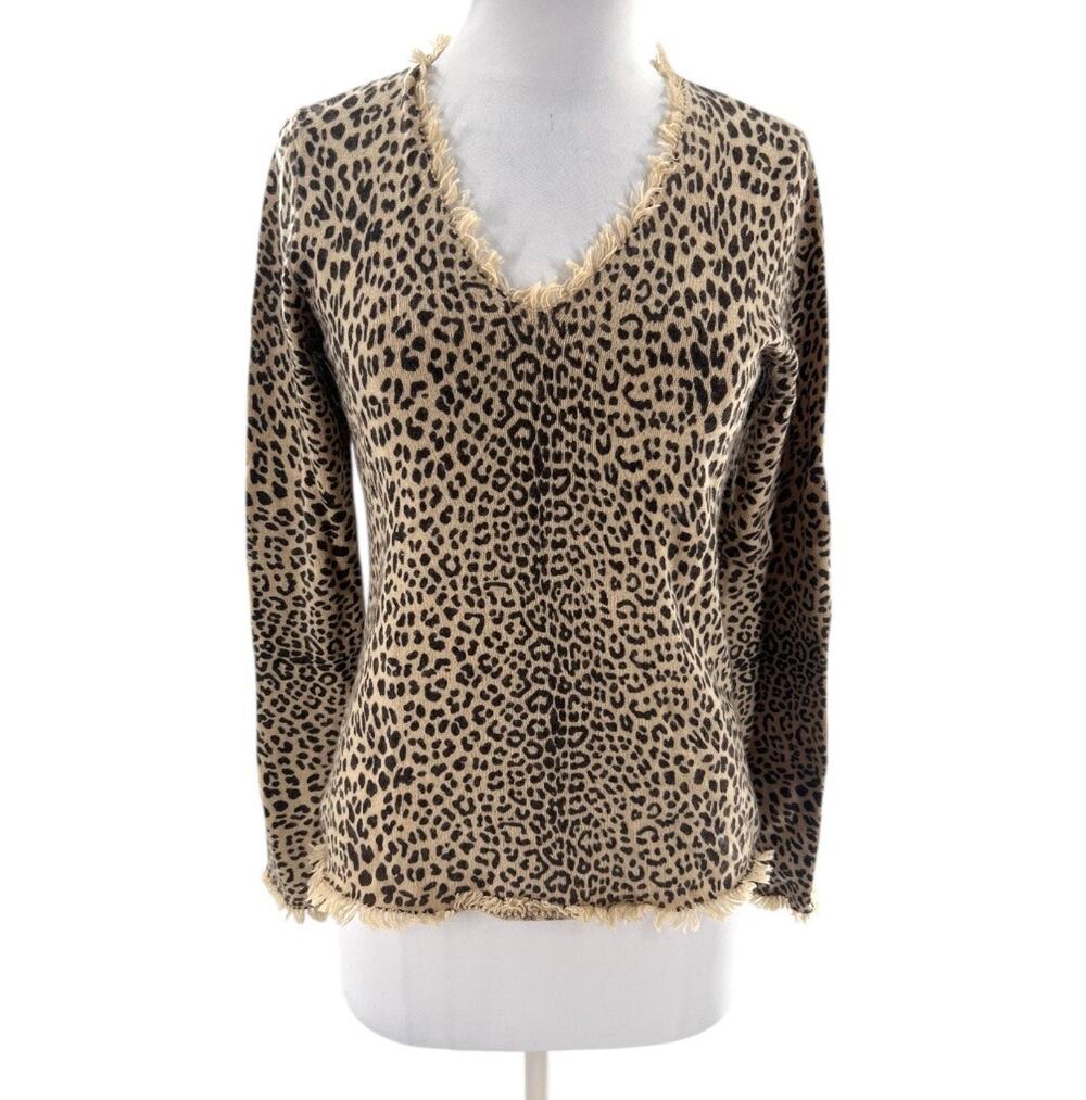 Saks fifth‎ avenue leopard print cashmere sweater sz S